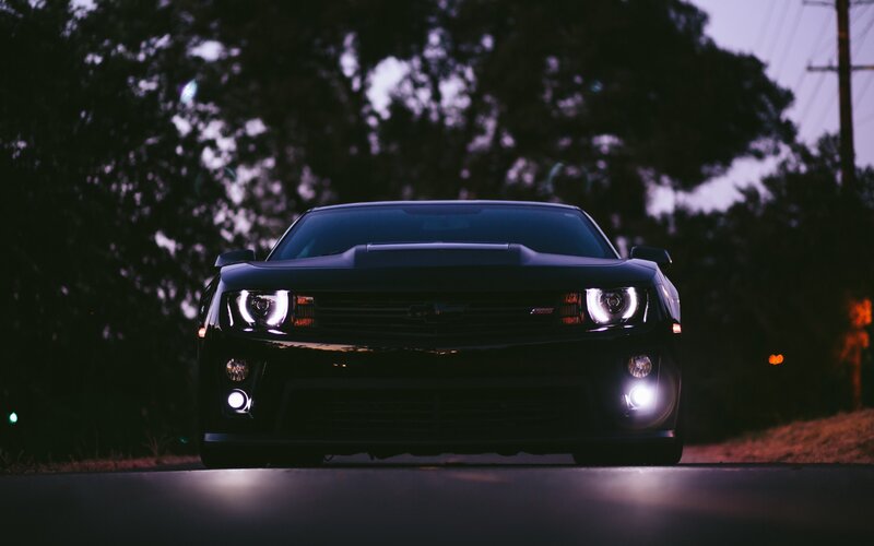Black Chevrolet Camaro — Dramatic, Night, Photograph, Trees