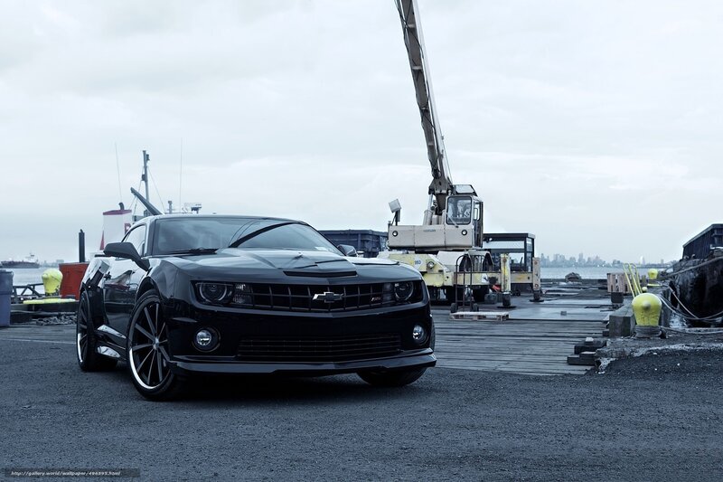 Black Chevrolet Camaro — Dramatic, Photograph, Crane, Dock
