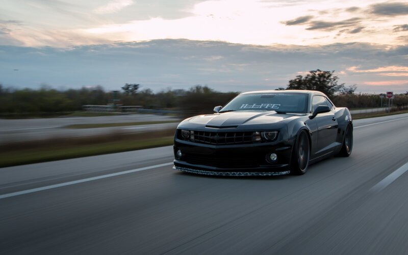 Black Chevrolet Camaro — Dynamic, Sunset, Photograph