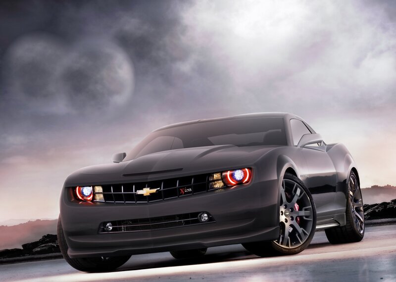 Black Chevrolet Camaro — Gray, Dramatic, Night