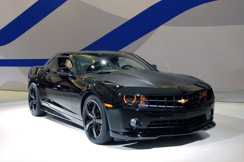 Black Chevrolet Camaro on display