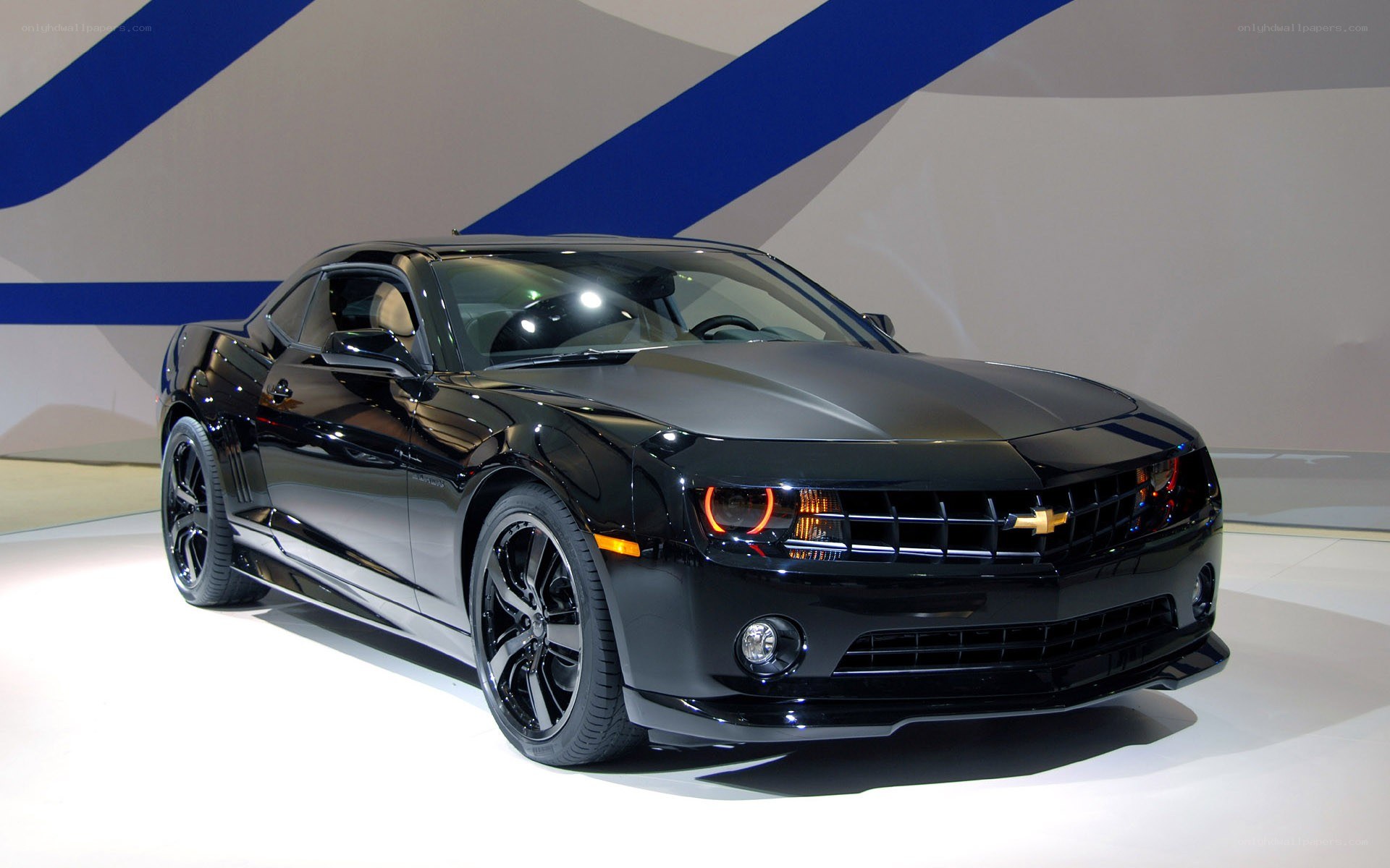 Black Chevrolet Camaro on display