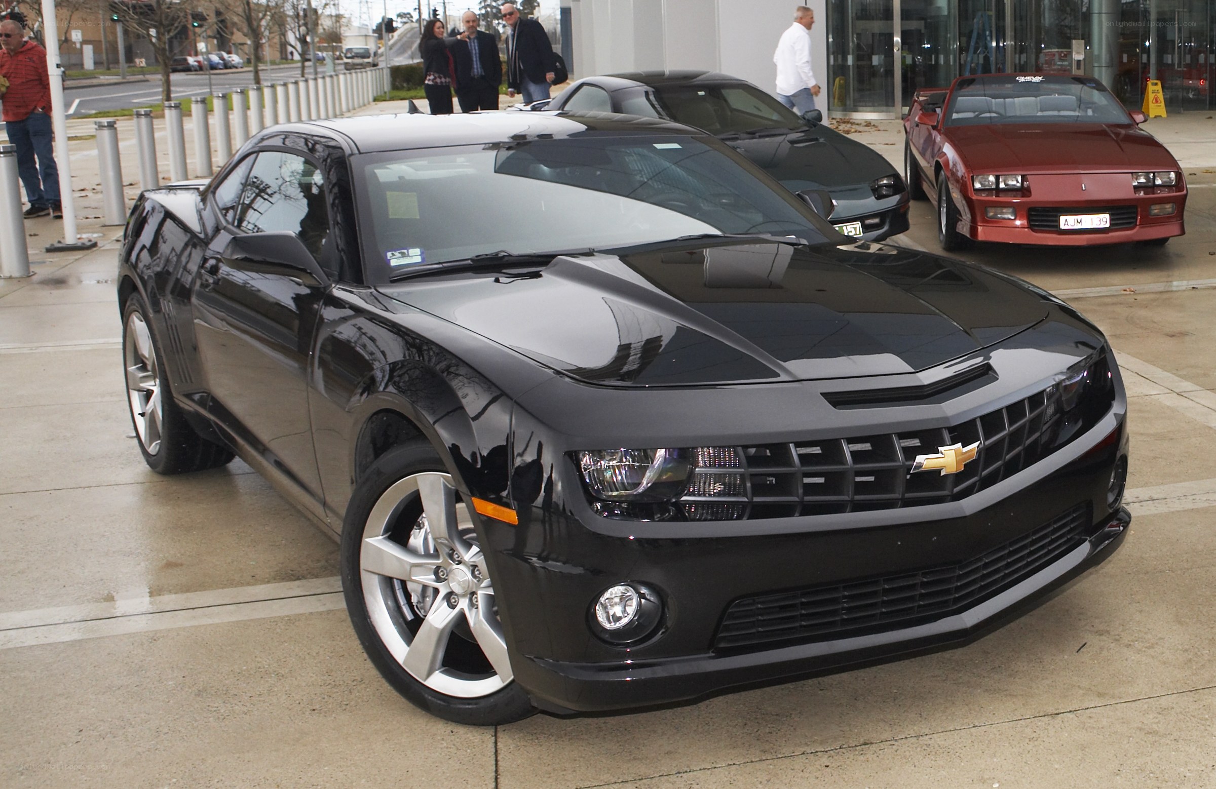 Black Chevrolet Camaro on display