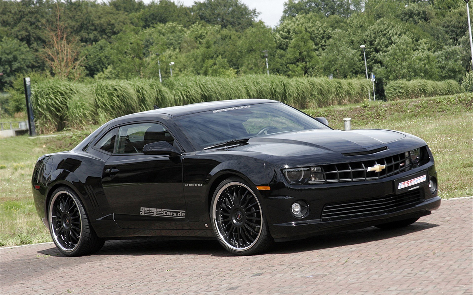 Black Chevrolet Camaro on pavement