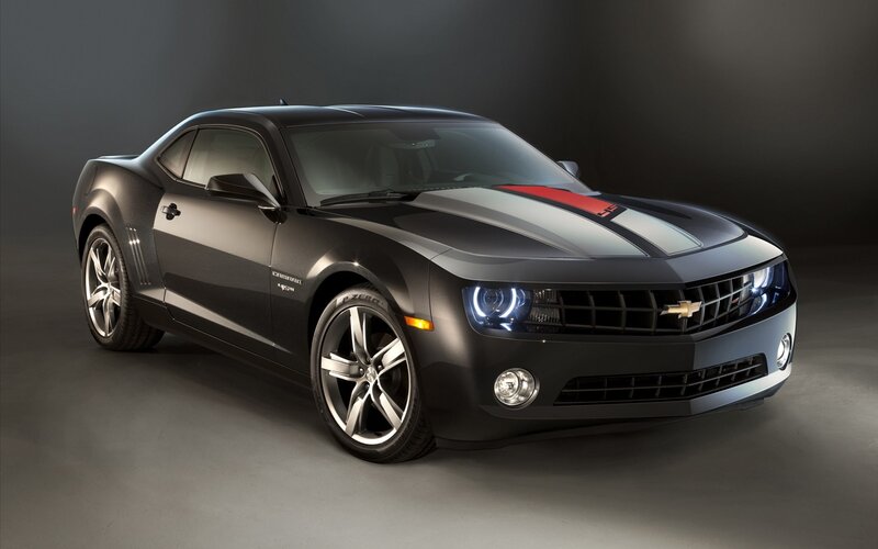 black chevrolet camaro with stripes