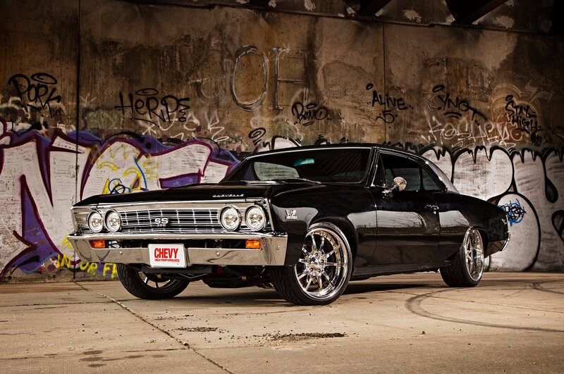 Black Chevrolet Chevelle — Dramatic, Photograph, Graffiti Wall