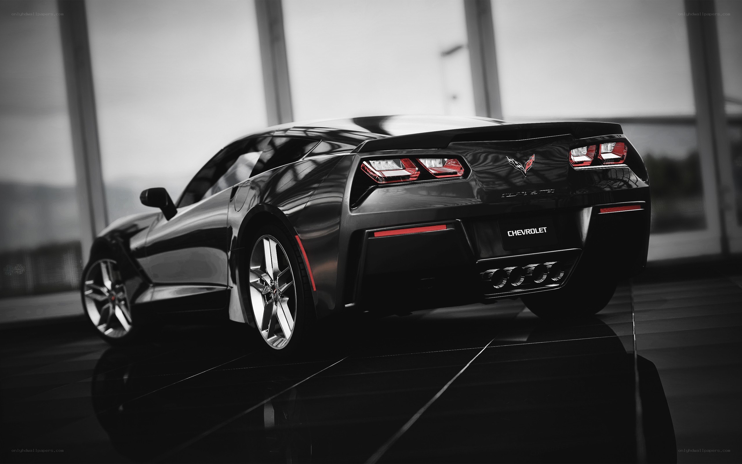 Black Chevrolet Corvette rear view