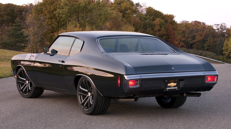 Black Chevrolet Muscle Car — Calm, Autumn, Photograph, Trees, Road