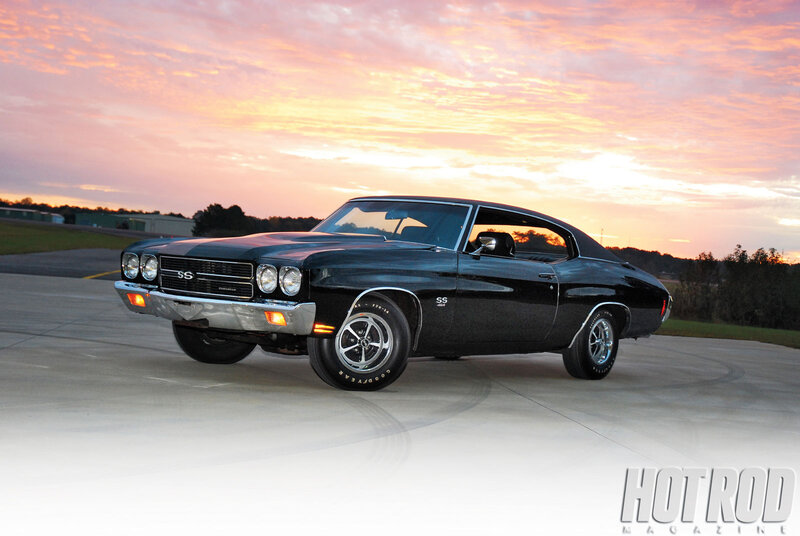 Black Chevrolet Muscle Car — Dramatic, Sunset