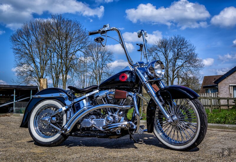 Black Chopper Motorcycle — Blue, Serene