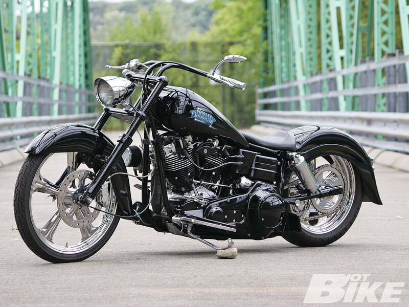 Black Chopper Motorcycle — Calm, Afternoon, Photograph, Bridge