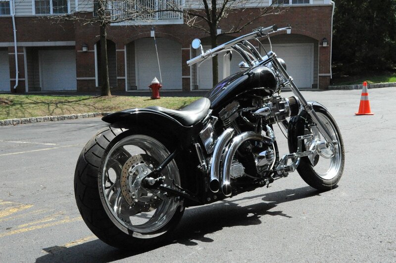 Black Chopper Motorcycle — Calm, Afternoon, Photograph, Fire Hydrant