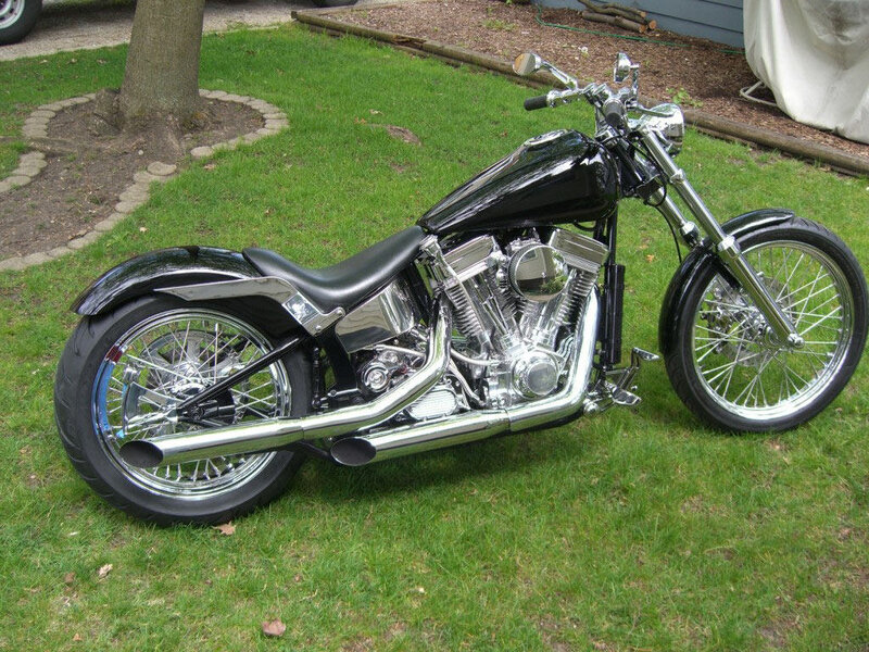Black Chopper Motorcycle — Calm, Afternoon, Photograph, Grass