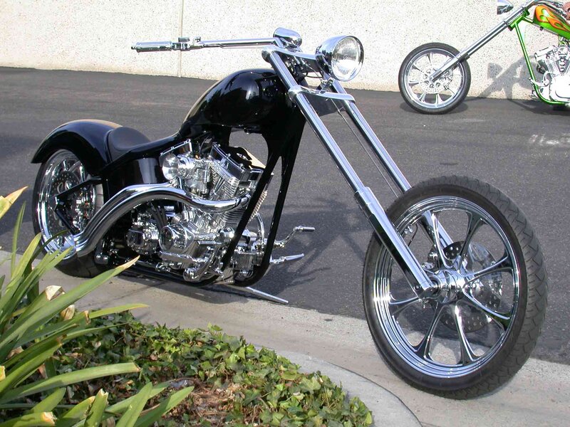 Black Chopper Motorcycle — Calm, Afternoon, Photograph, Green Motorcycle