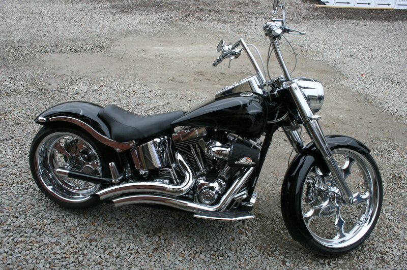 Black Chopper Motorcycle — Calm, Photograph, Gravel Ground
