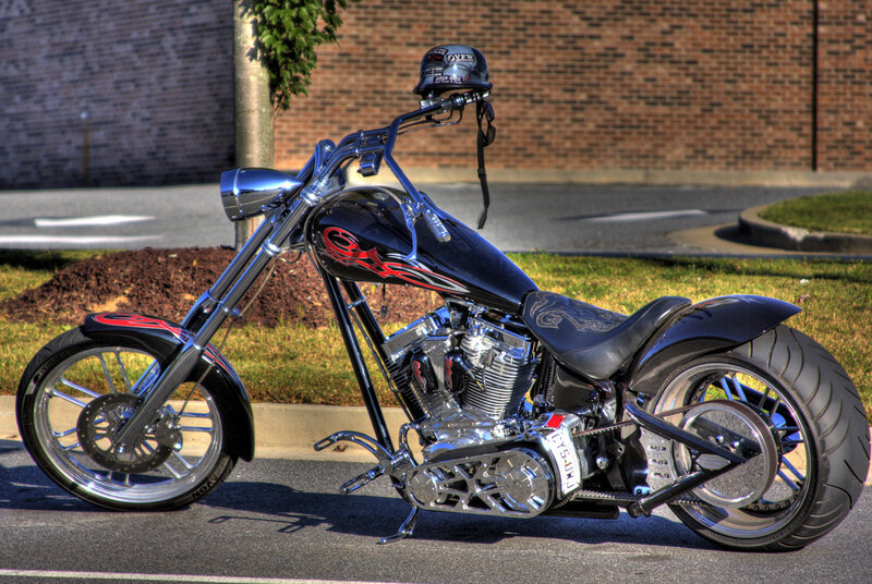 Black Chopper Motorcycle — Dramatic, Afternoon