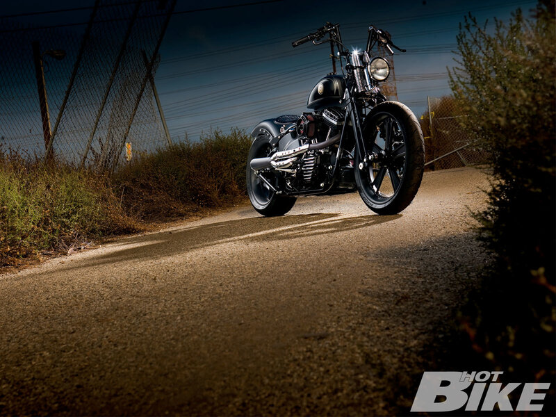 Black Chopper Motorcycle — Dramatic, Night