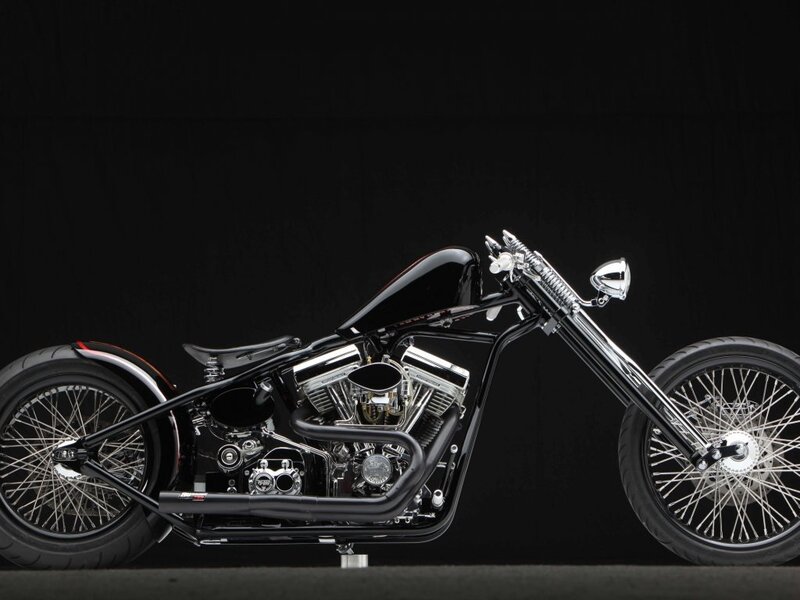 Black Chopper Motorcycle — Dramatic, Photograph, Engine