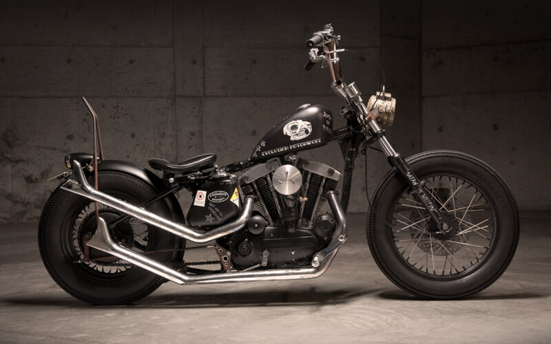 Black Chopper Motorcycle — Dramatic, Photograph, Skull Decal