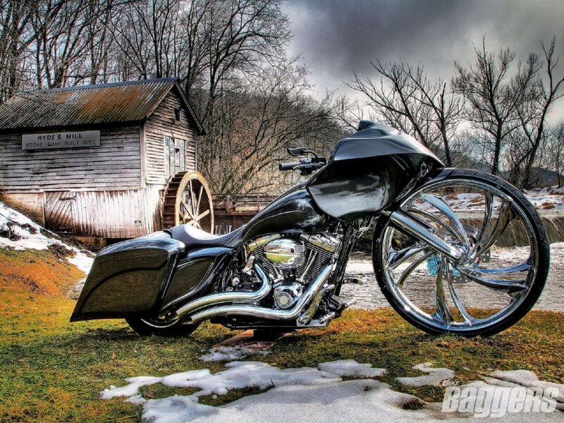 Black Chopper Motorcycle — Dramatic, Winter