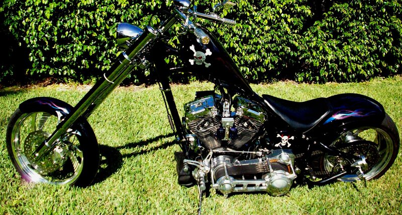 Black Chopper Motorcycle — Green, Calm, Afternoon