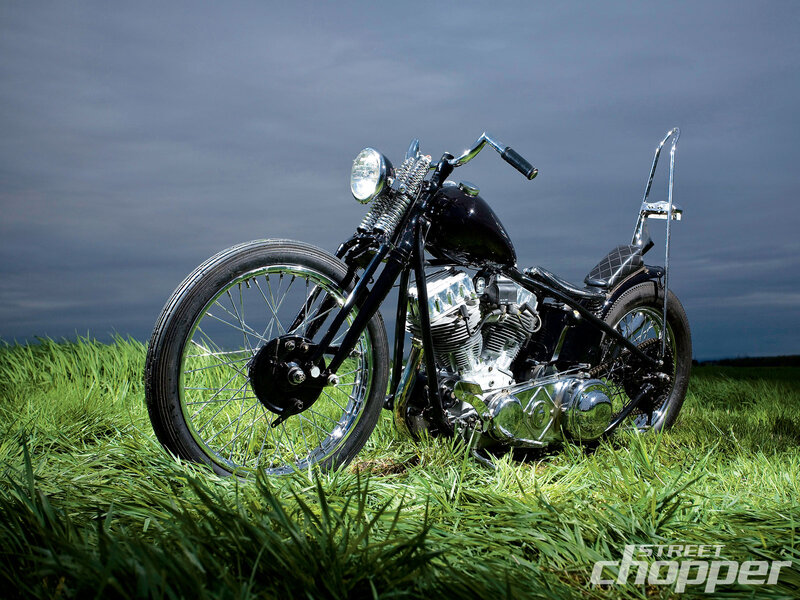 Black Chopper Motorcycle — Green, Dramatic