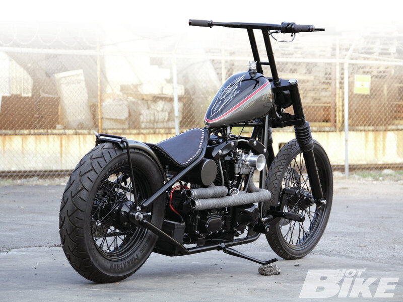Black Chopper Motorcycle — Industrial, Afternoon