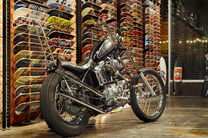 Black Chopper Motorcycle — Industrial, Night