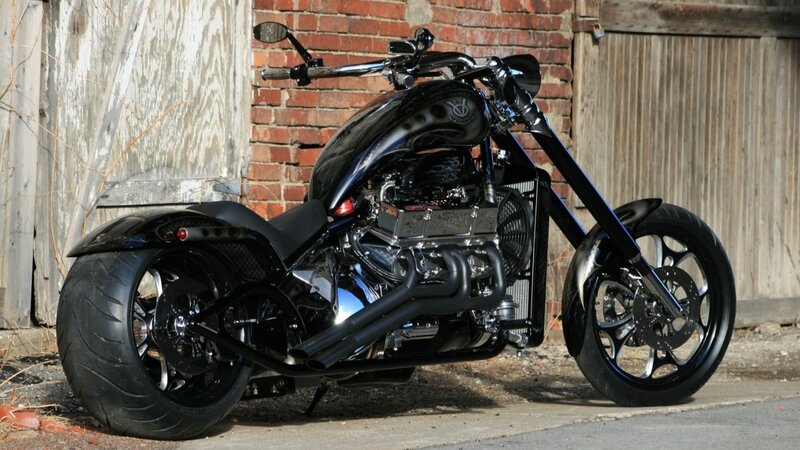 Black Chopper Motorcycle — Static, Afternoon