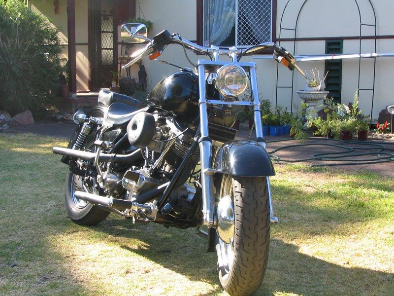 Black Chopper-style Motorcycle — Calm, Afternoon, Photograph