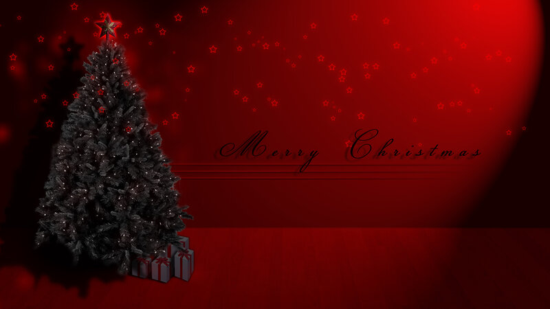 Black Christmas tree with gifts