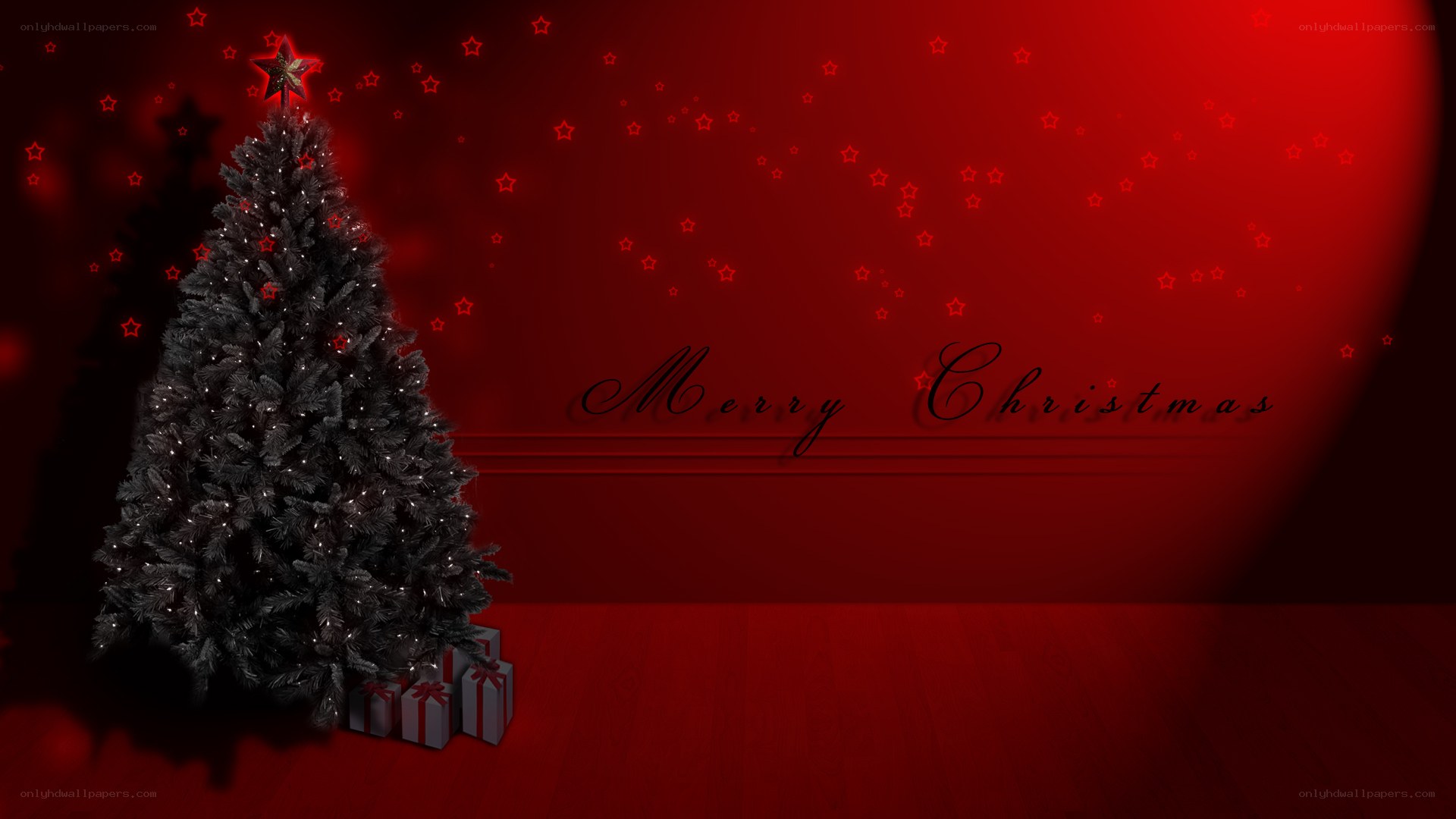 Black Christmas tree with gifts