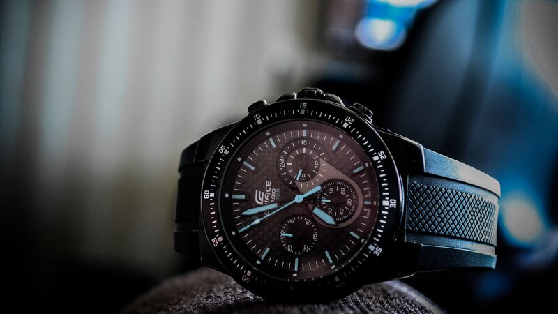 Black Chronograph Watch — Dark, Photograph