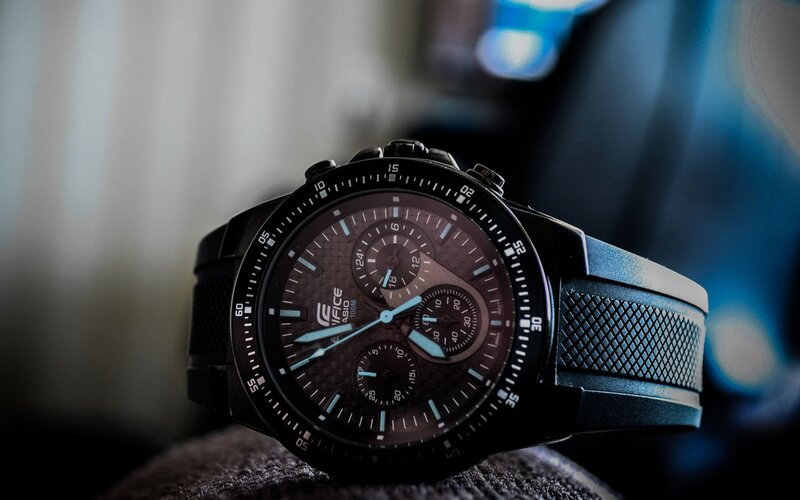 Black Chronograph Watch — Dramatic, Photograph, Watch Strap