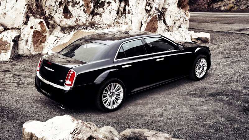 Black Chrysler 300 — Dramatic, Photograph, Car, Rock Wall