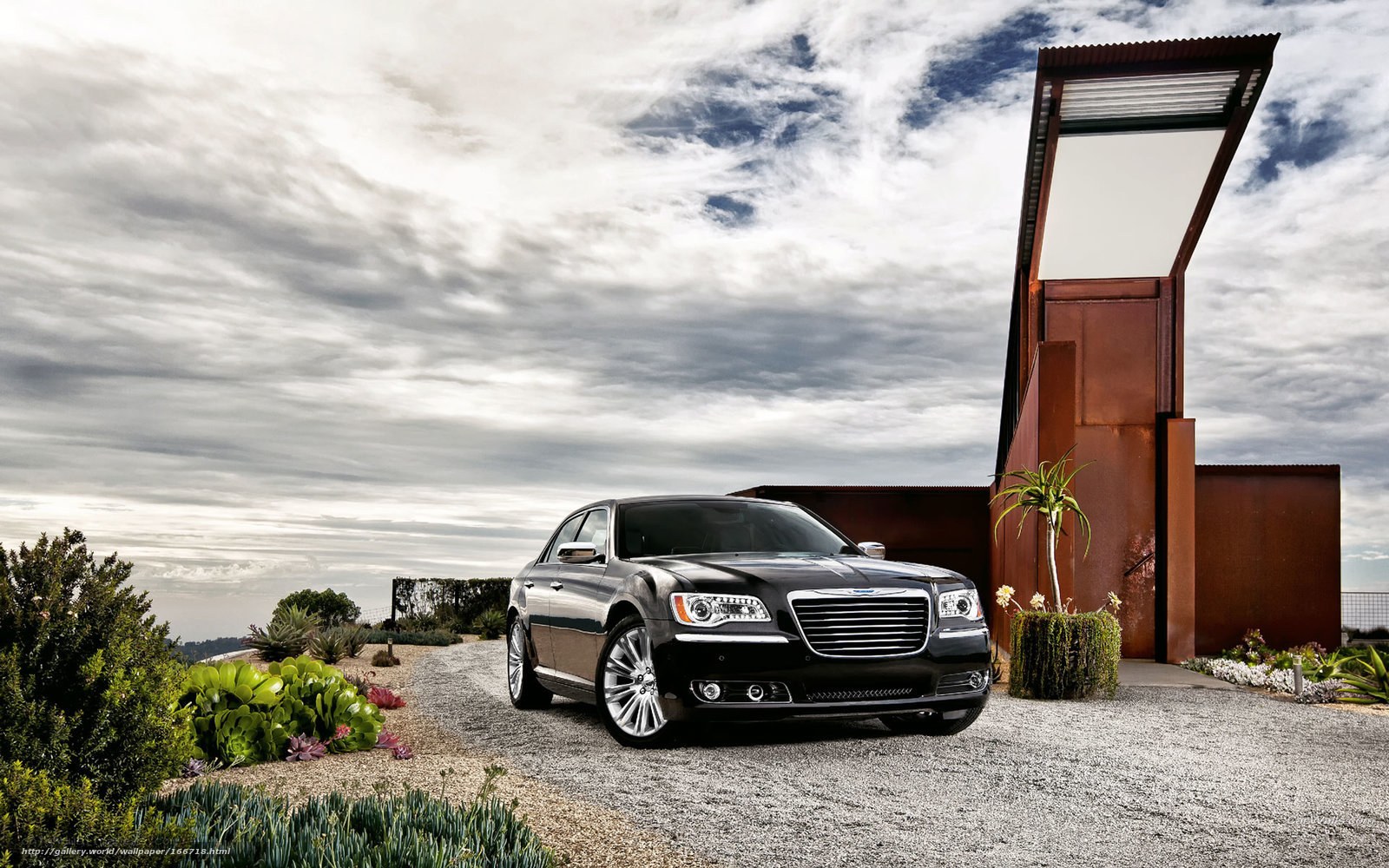 Black Chrysler 300 in modern setting