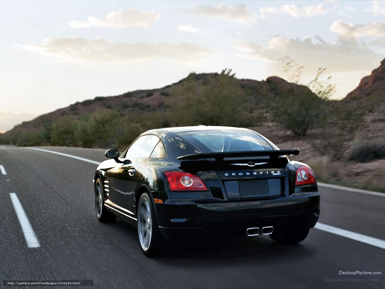 black chrysler crossfire on desert road