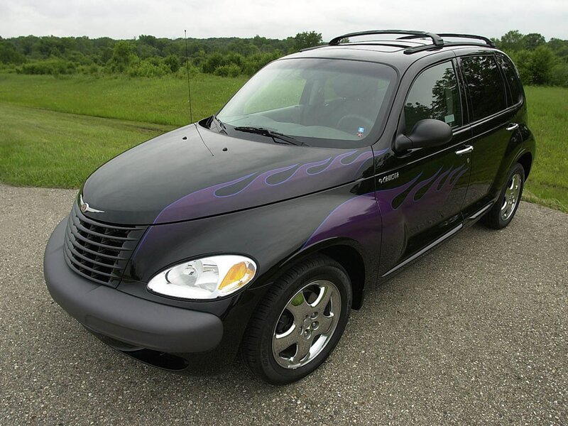 black chrysler pt cruiser with flames