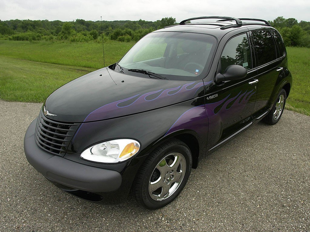 black chrysler pt cruiser with flames