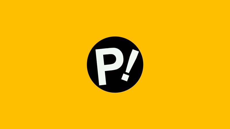 Black Circle with P! — Yellow, Bold, Vector Art, P