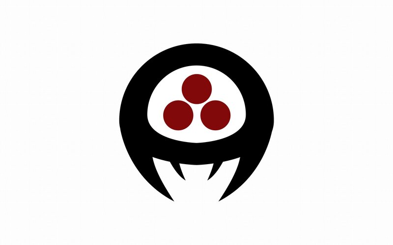 black circle with red dots logo