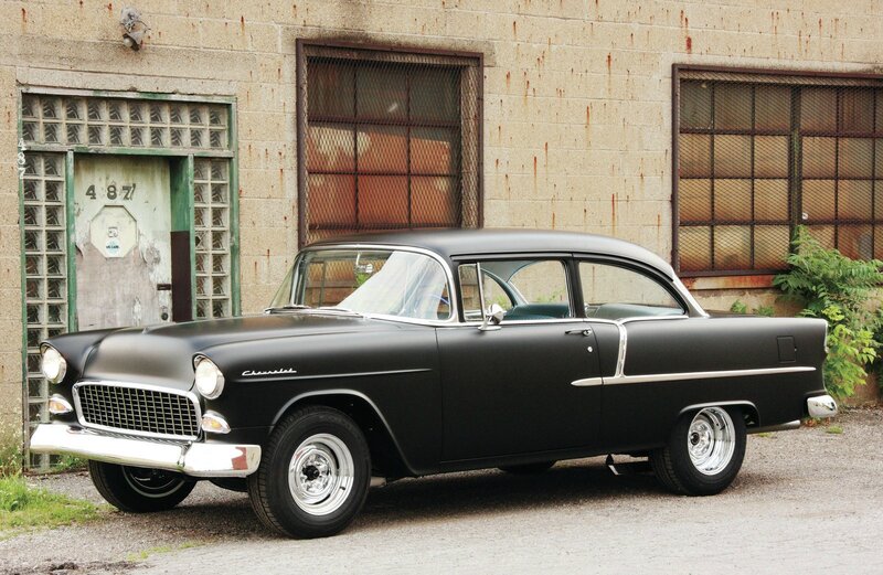 Black Classic Car — Calm, Afternoon, Photograph, Building, Windows, Plant