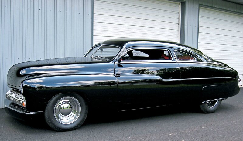 Black Classic Car — Calm, Afternoon, Photograph, Garage Door