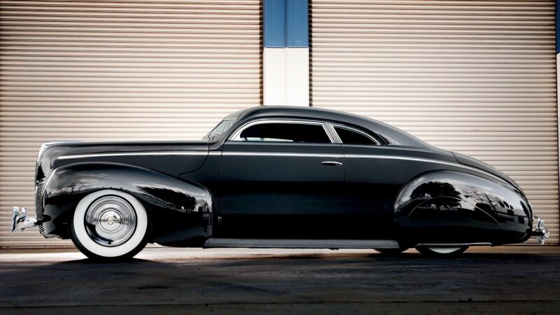 Black Classic Car — Dramatic, Afternoon, Photograph, Garage Door
