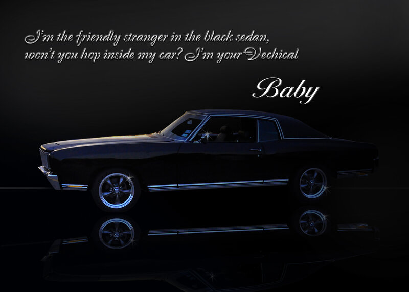 Black Classic Car — Dramatic, Night, Digital Art, Text