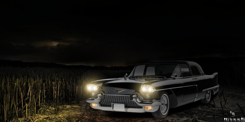 Black Classic Car — Dramatic, Night, Digital Art