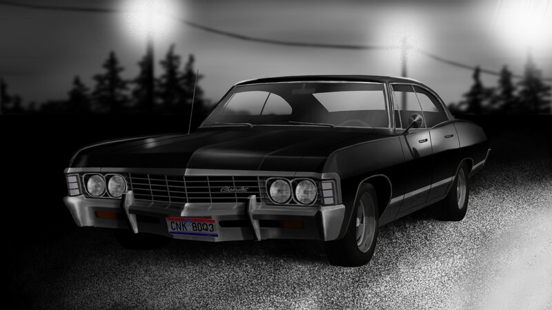 Black Classic Car — Dramatic, Night, Digital Art, Trees