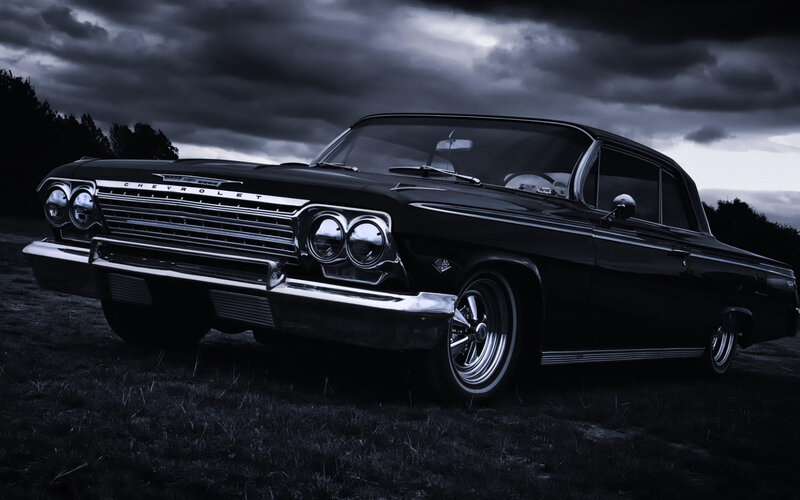 Black Classic Car — Dramatic, Night, Photograph, Sky