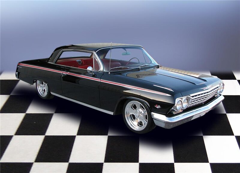 Black Classic Car — Dramatic, Photograph, Checkered Floor