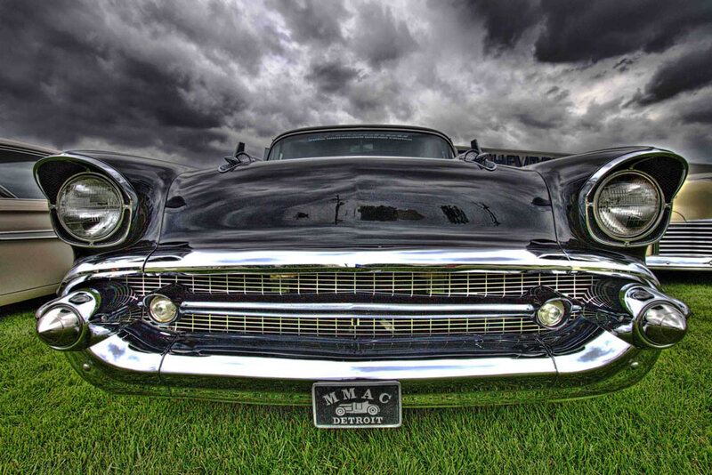 Black Classic Car — Dramatic, Photograph, Grass